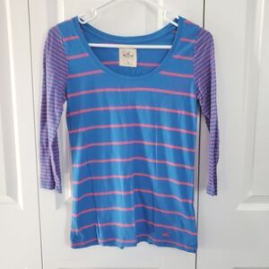 Hollister Striped Blue and Pink Top Size XS